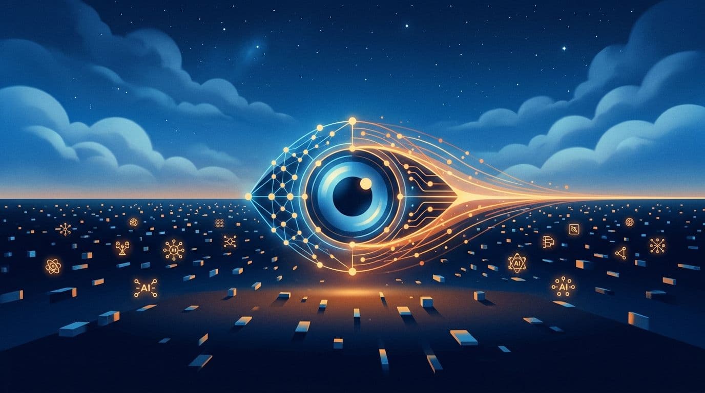 Glowing digital eye scanning AI search platforms for brand mentions and citations
